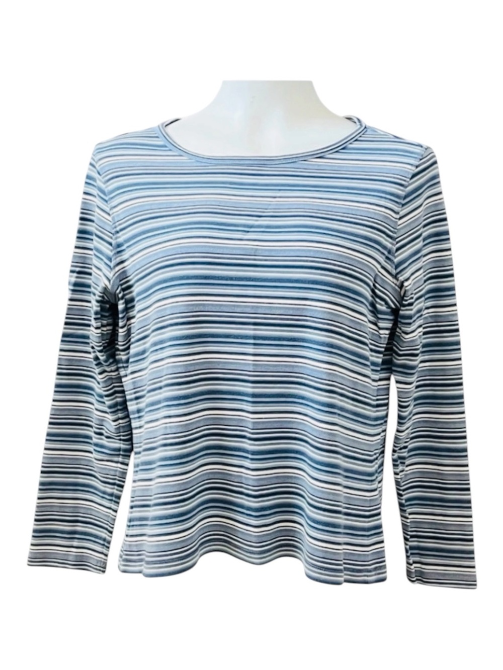 Vintage Liz Claiborne Lizwear Striped Top Women’s Large Blue White 90s Y2K